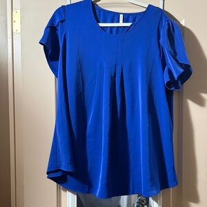 Women's Royal Blue Short Flutter Sleeve Blouse